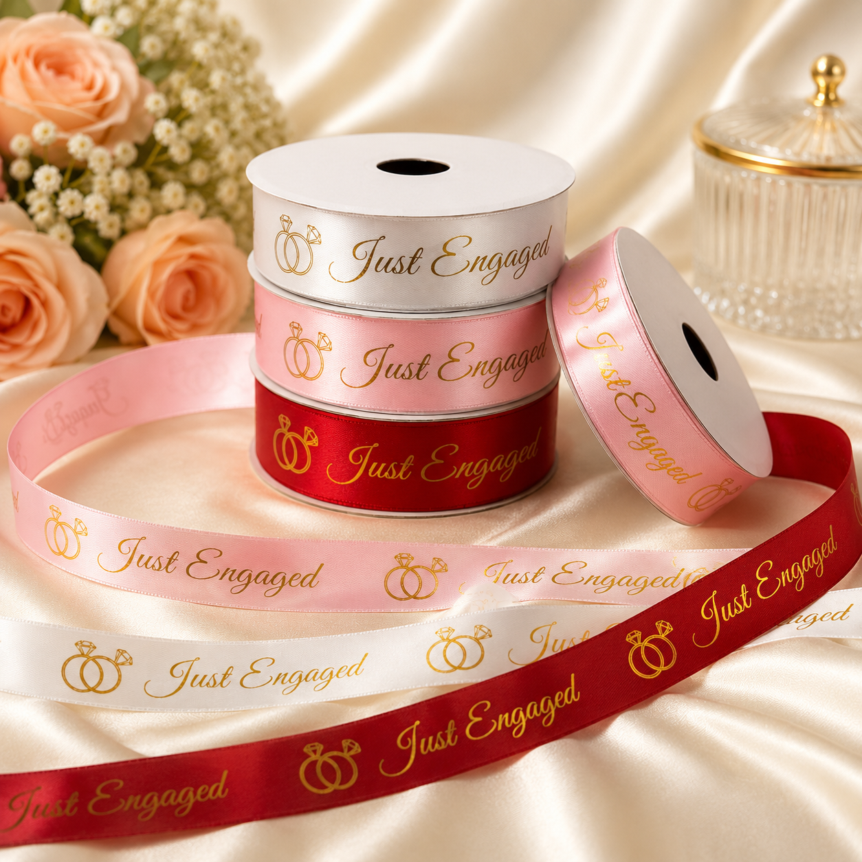 Just Engaged Premium Satin Ribbon | 1 Inch