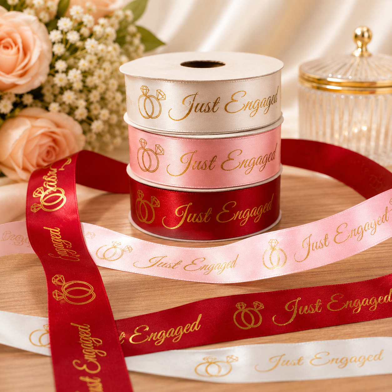 Just Engaged Premium Satin Ribbon | 1 Inch