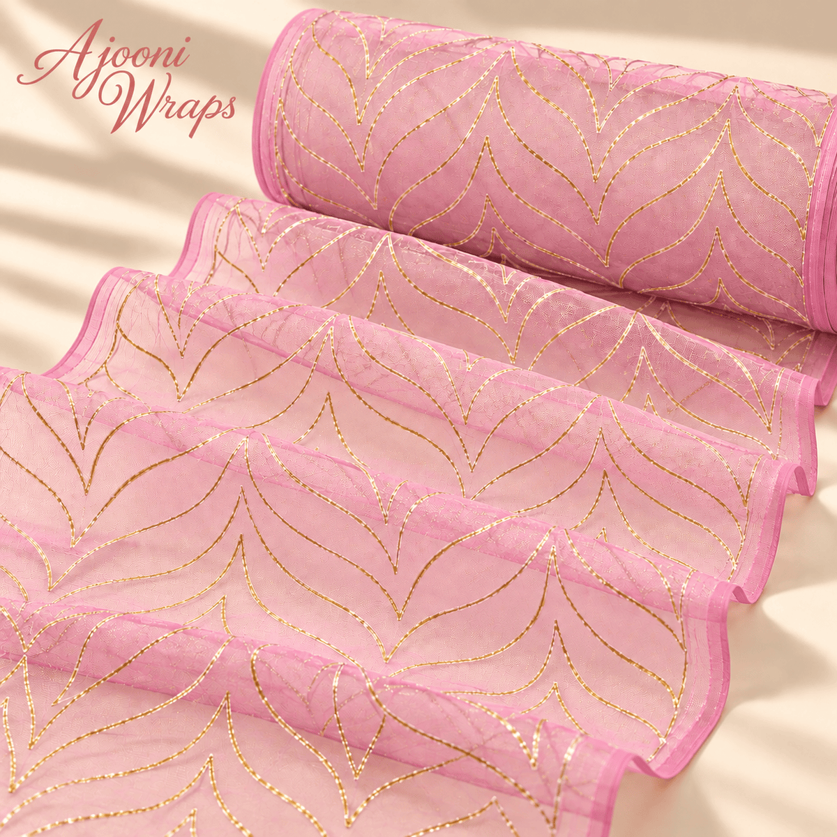 Luxury Golden Leaf Embroidered Organza Net 🍃✨✨ | 5 Yards |