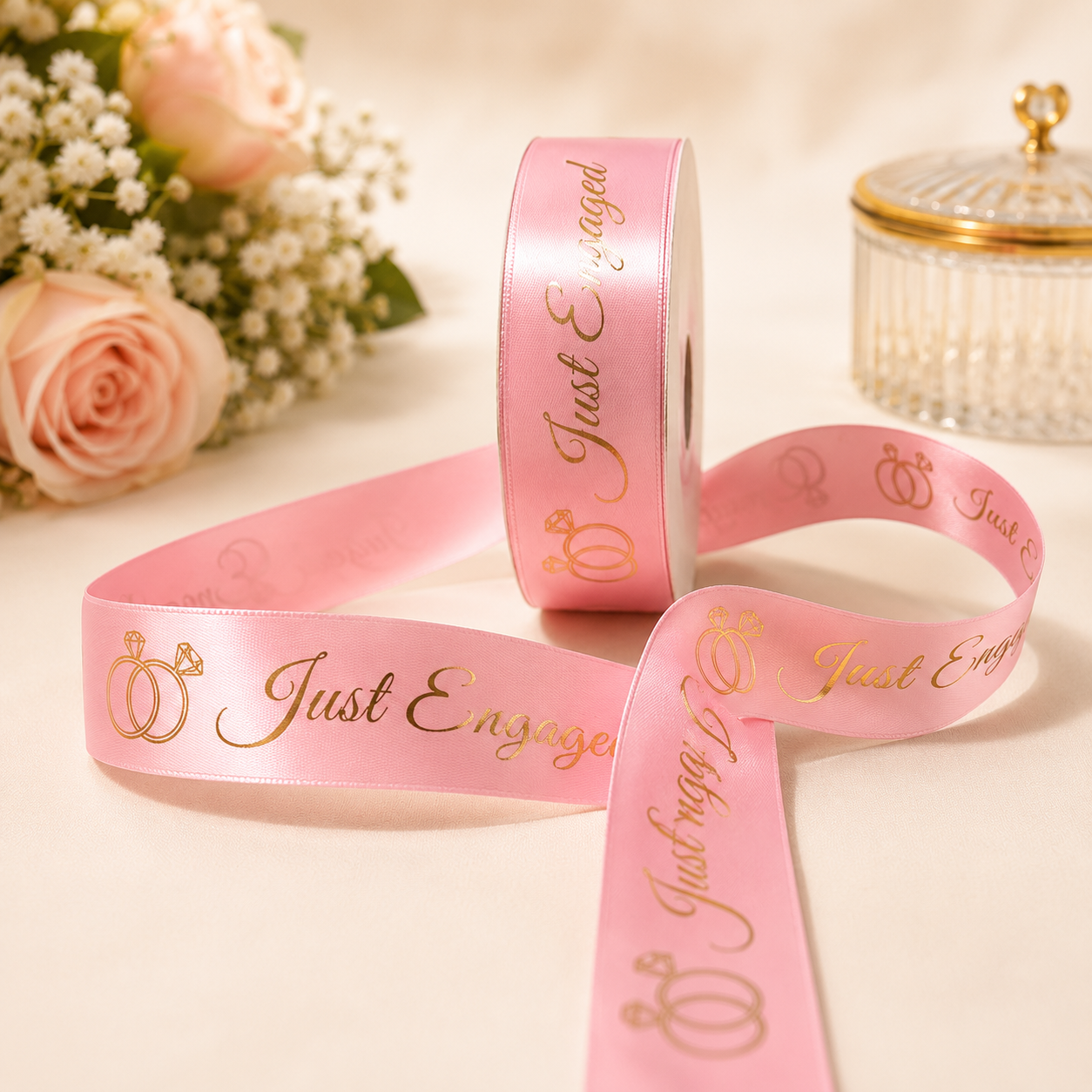 Just Engaged Premium Satin Ribbon | 1 Inch