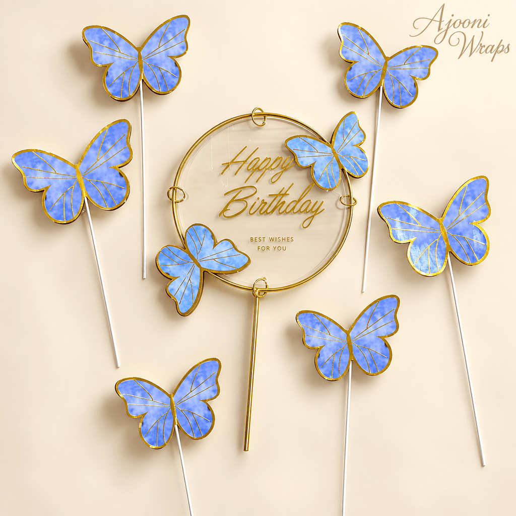 Elegant Butterfly Happy Birthday Cake Topper Set – 1+6 🦋✨