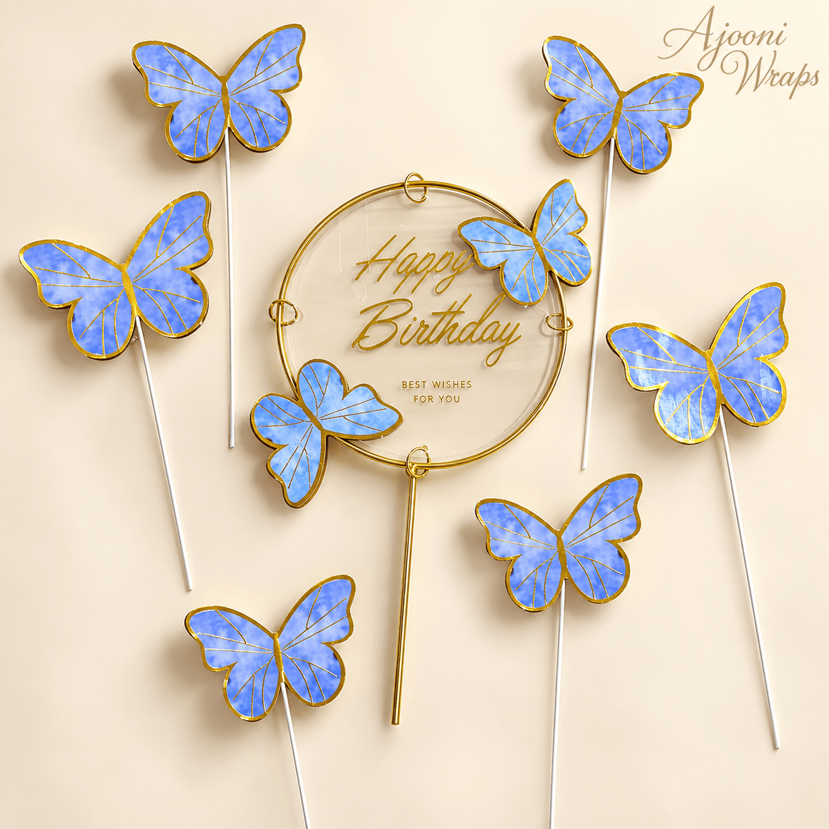 Elegant Butterfly Happy Birthday Cake Topper Set – 1+6 🦋✨