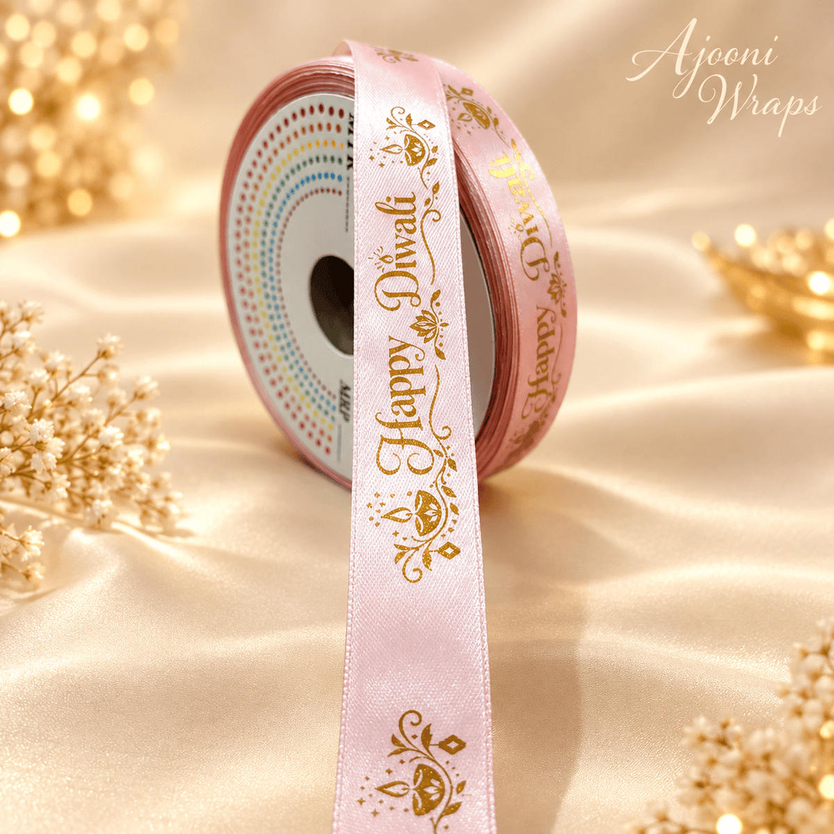 ✨ Premium Satin Happy Diwali Ribbon with Golden Print 🎀