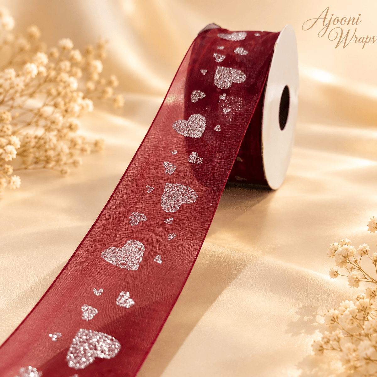 ✨ Luxury Glitter Heart Organza Ribbon 1.5 Inch 🎀💖