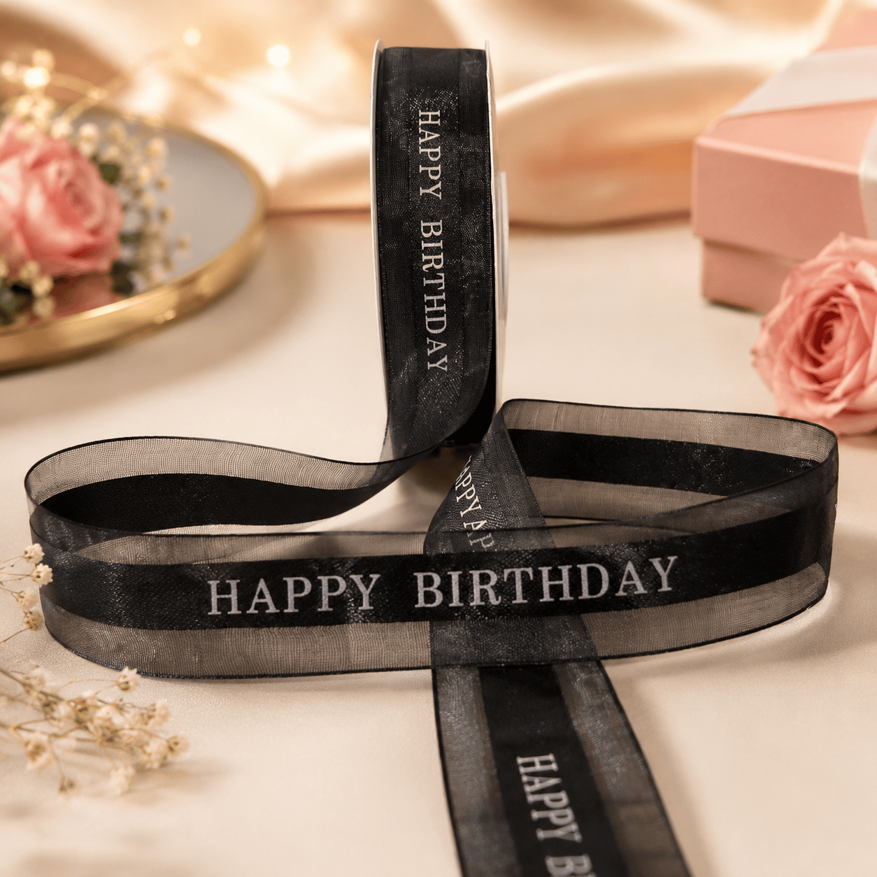 Happy Birthday Luxe Organza Satin Ribbon | 1 Inch