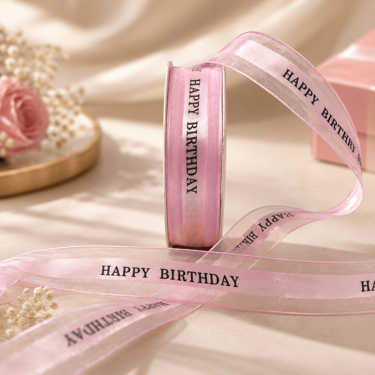 Happy Birthday Luxe Organza Satin Ribbon | 1 Inch