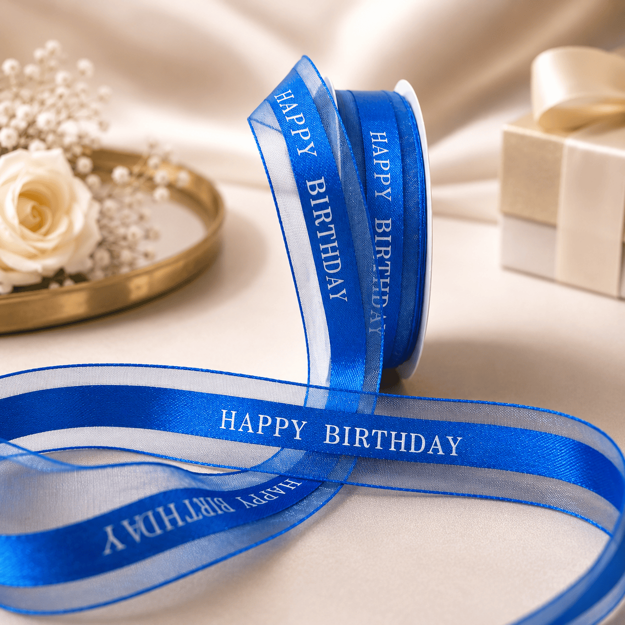 Happy Birthday Luxe Organza Satin Ribbon | 1 Inch