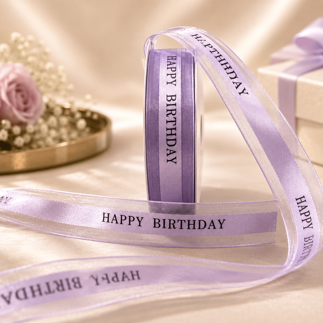 Happy Birthday Luxe Organza Satin Ribbon | 1 Inch