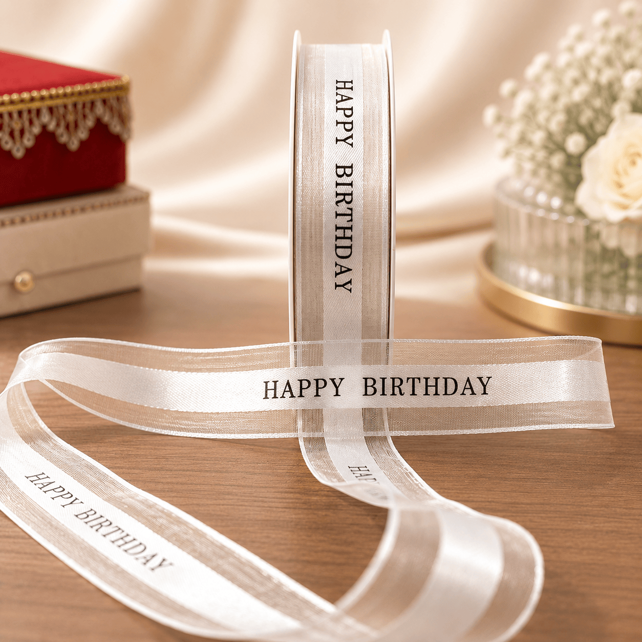 Happy Birthday Luxe Organza Satin Ribbon | 1 Inch