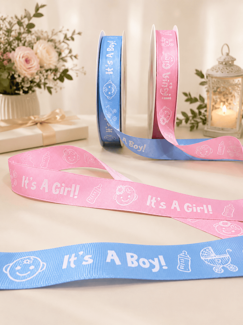Gender Reveal "It's a Boy / It's a Girl" Premium Grosgrain Ribbon | 1 Inch