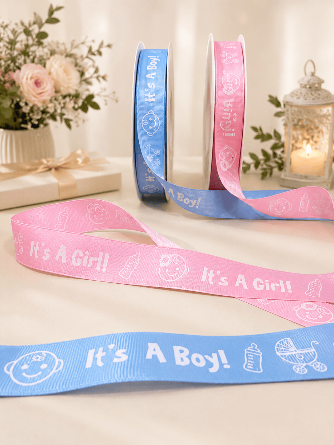 Gender Reveal "It's a Boy / It's a Girl" Premium Grosgrain Ribbon | 1 Inch
