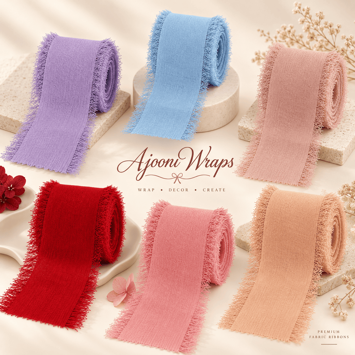 Luxury Frayed Edge Fabric Ribbon | 5 Yards |