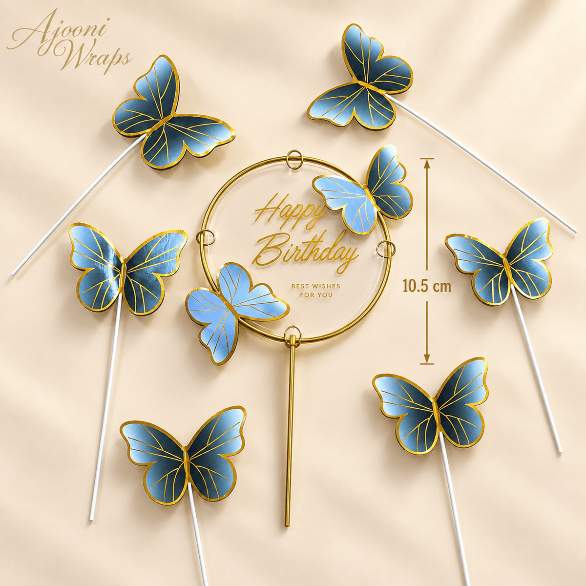 Elegant Butterfly Happy Birthday Cake Topper Set – 1+6 🦋✨