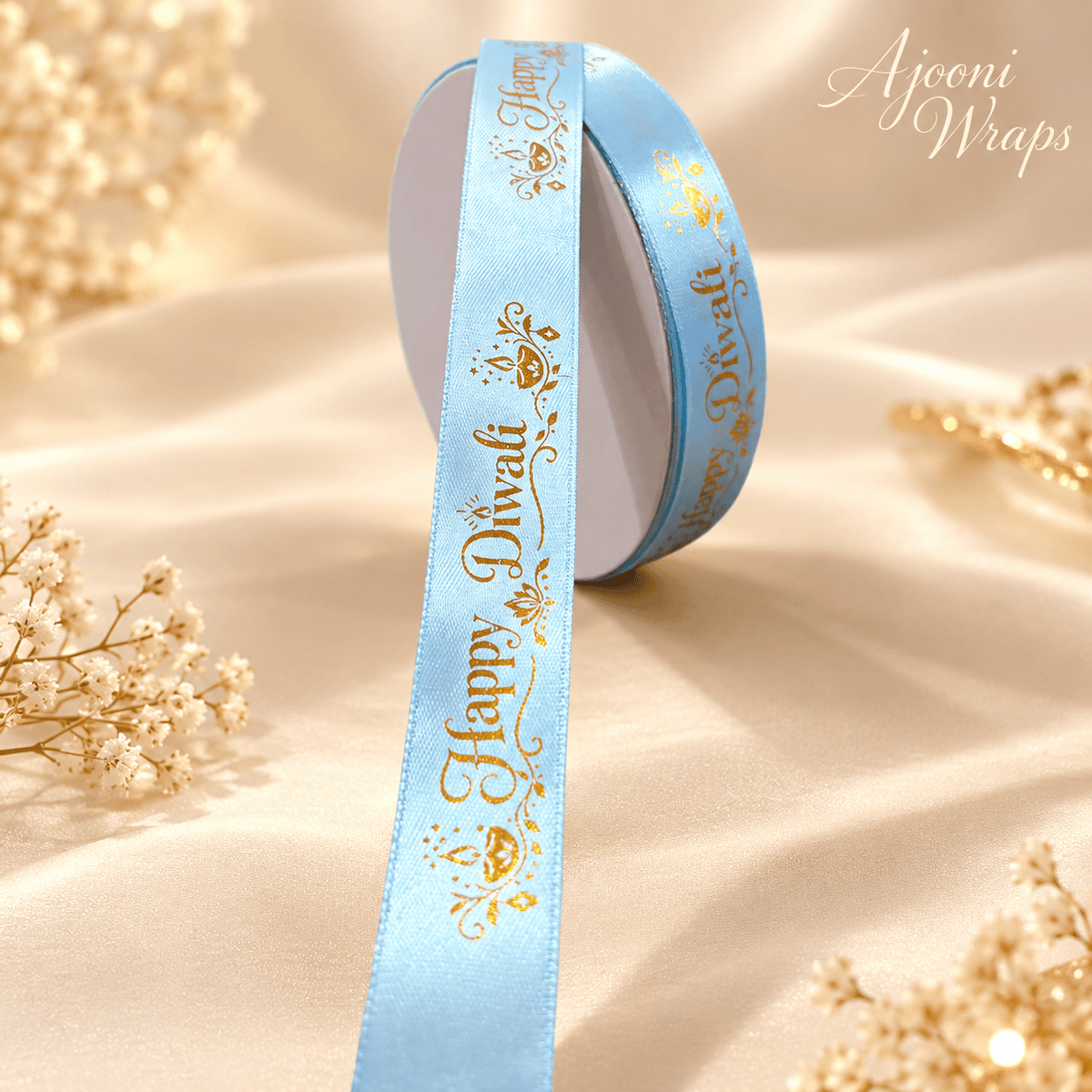 ✨ Premium Satin Happy Diwali Ribbon with Golden Print 🎀