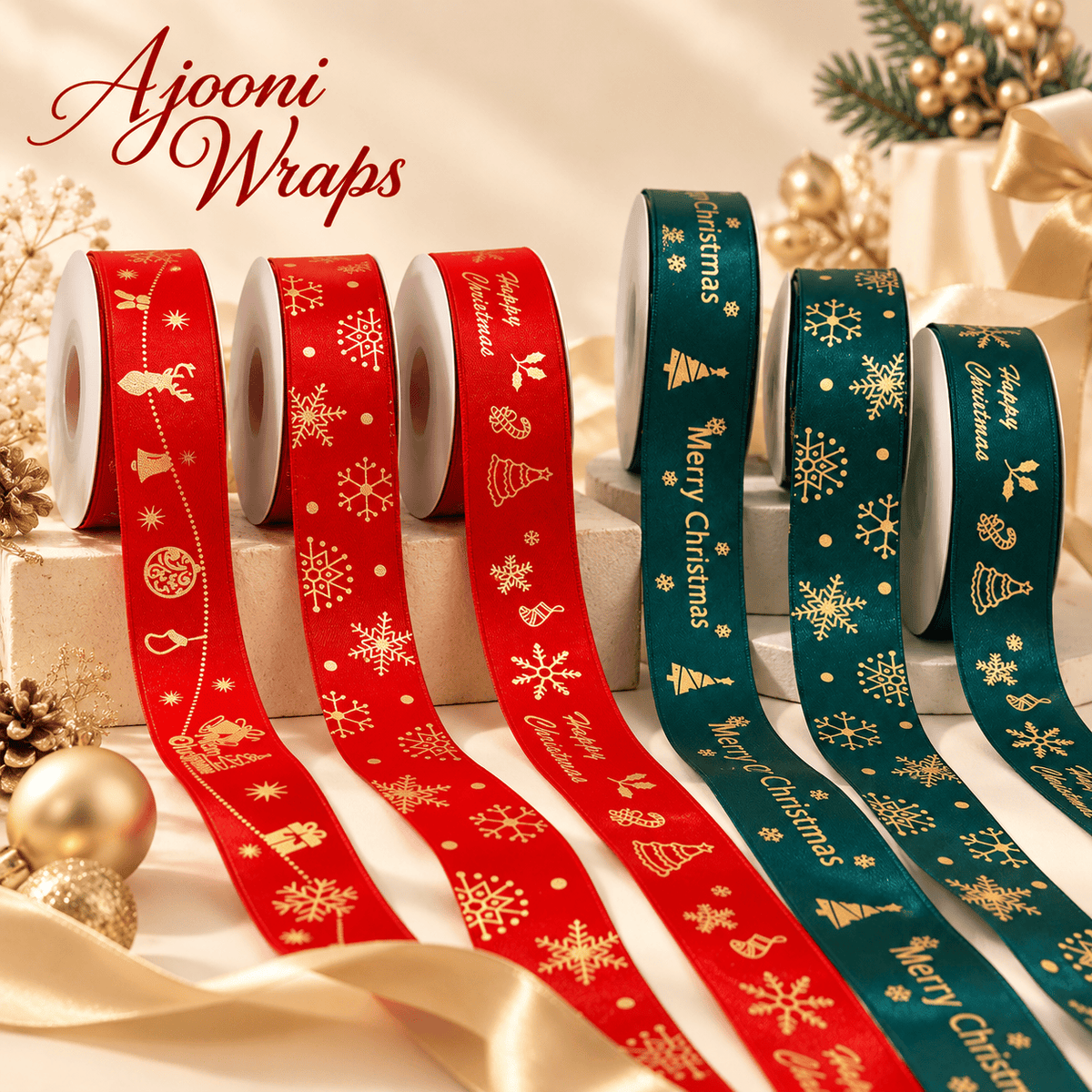 Luxury Christmas Ribbon Collection – Set of 6 🎄✨
