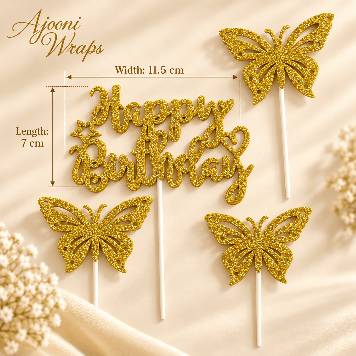 Glitter Butterfly Happy Birthday Cake Topper Set 🦋✨