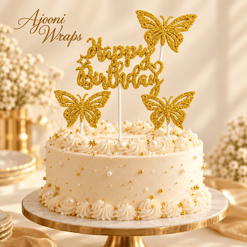 Glitter Butterfly Happy Birthday Cake Topper Set 🦋✨