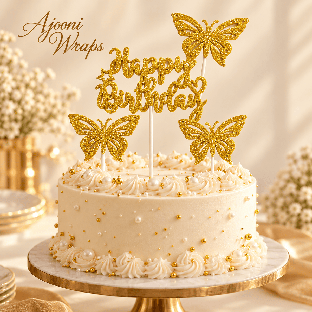 Glitter Butterfly Happy Birthday Cake Topper Set 🦋✨