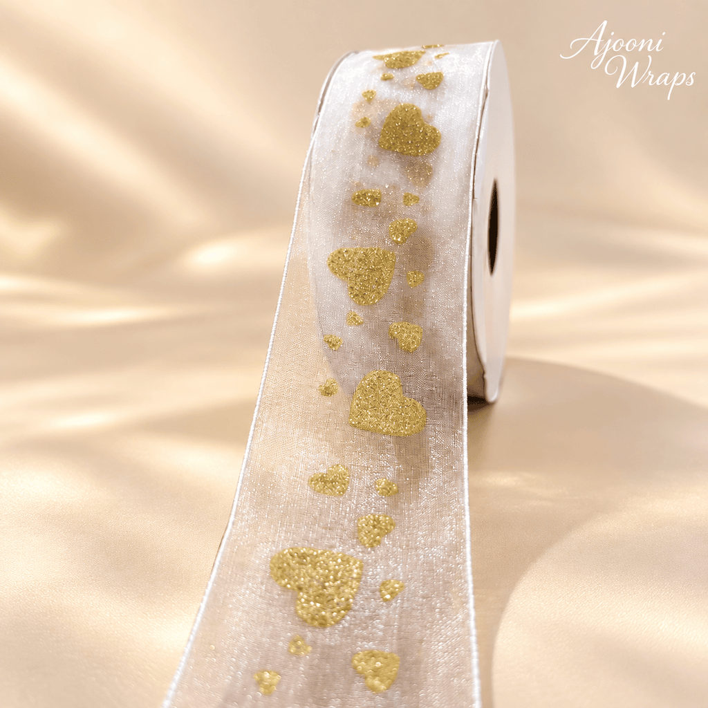 ✨ Luxury Glitter Heart Organza Ribbon 1.5 Inch 🎀💖