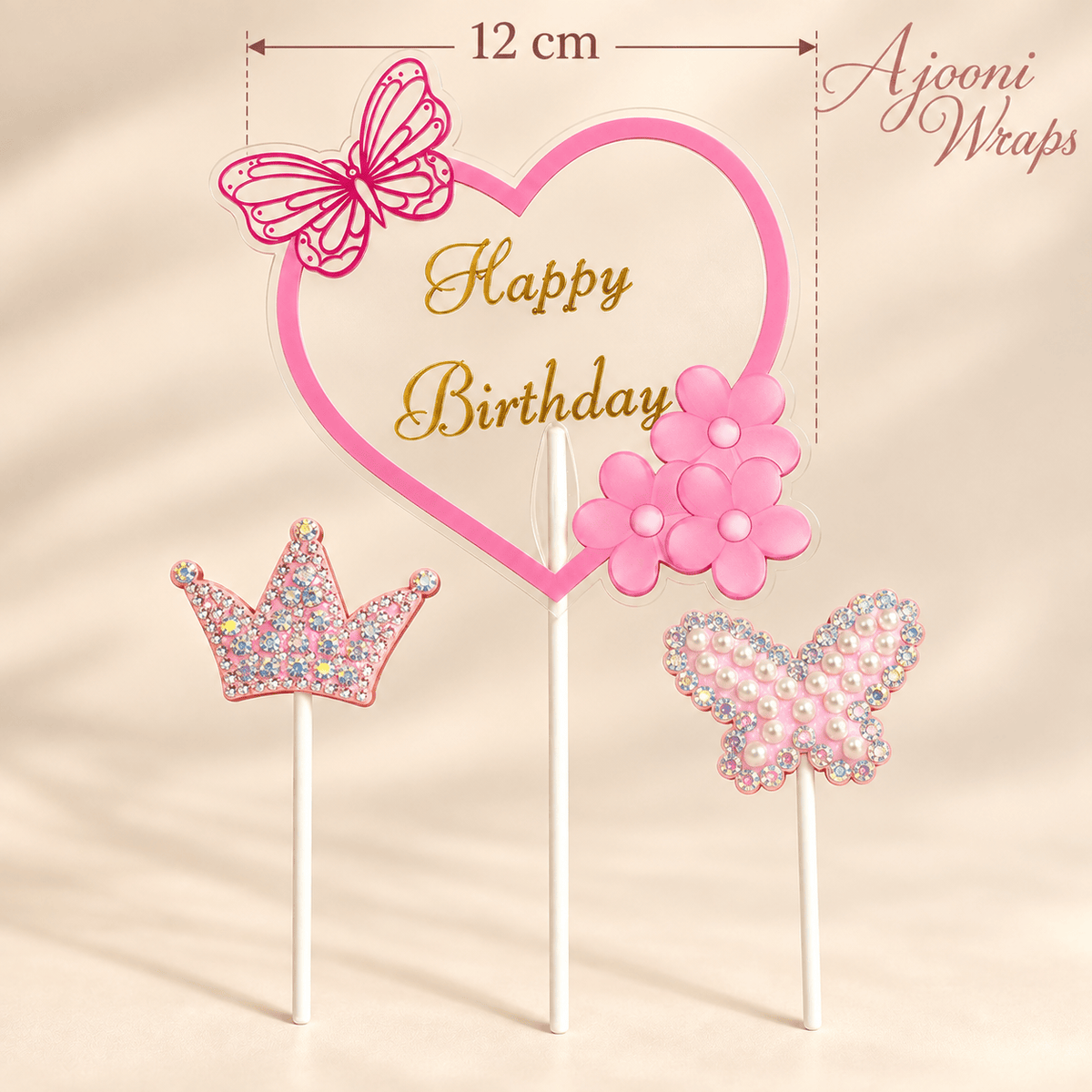 👑🌸 Happy Birthday Crowning Cake Topper Set 🦋✨