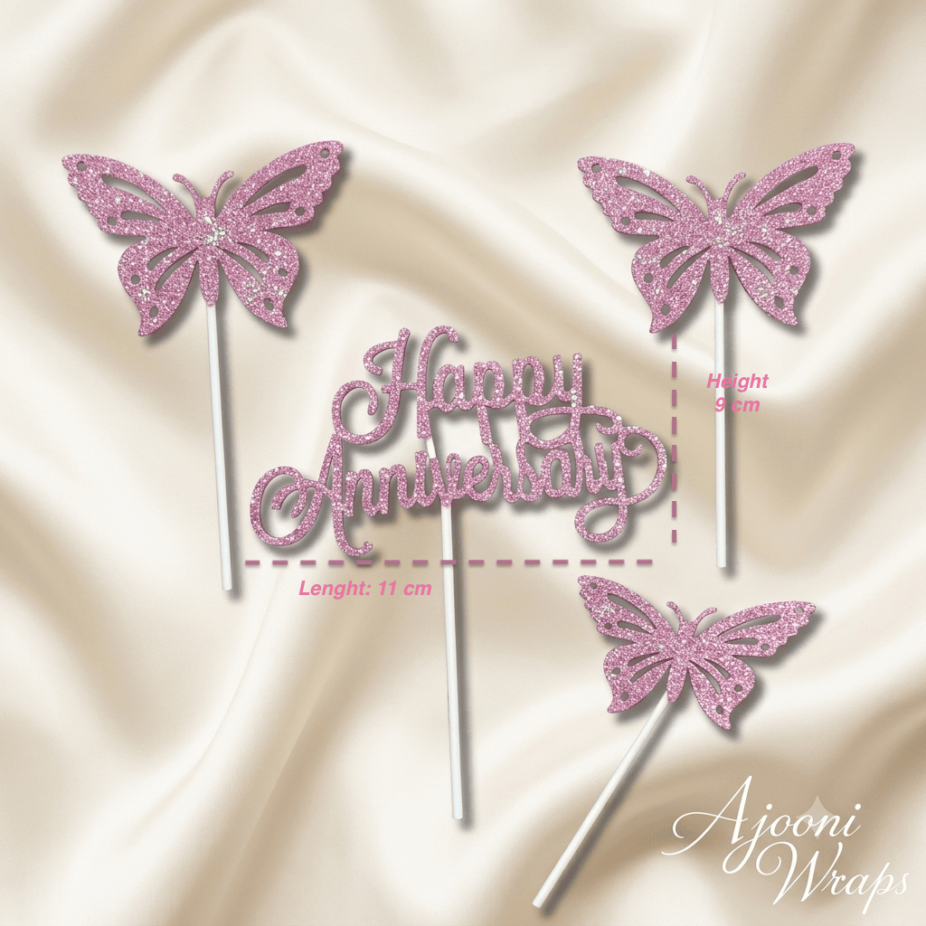 Glitter Butterfly Happy Anniversary Cake Topper Set 🦋✨