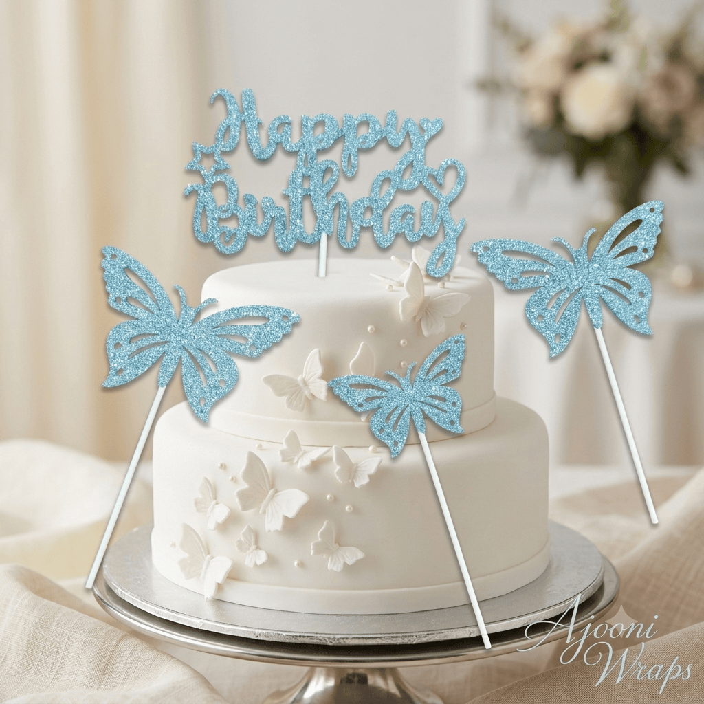 Glitter Butterfly Happy Birthday Cake Topper Set 🦋✨