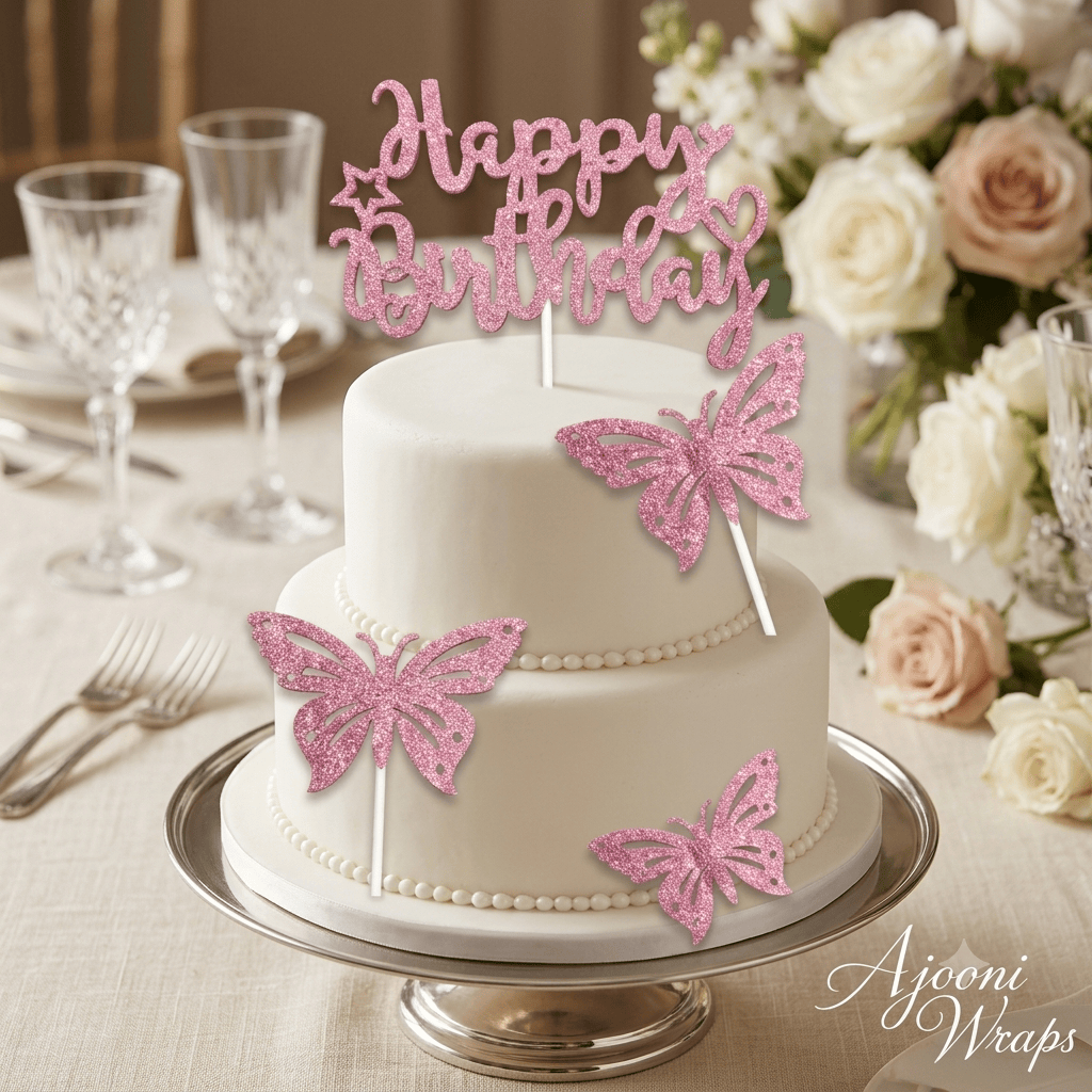 Glitter Butterfly Happy Birthday Cake Topper Set 🦋✨