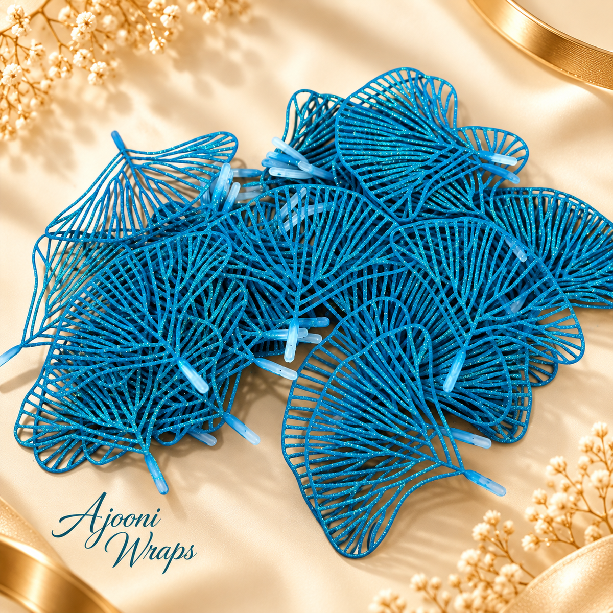 Premium Glitter Fan Leaf Mushroom Decorations ✨💙 Pack of 50 Mashroom