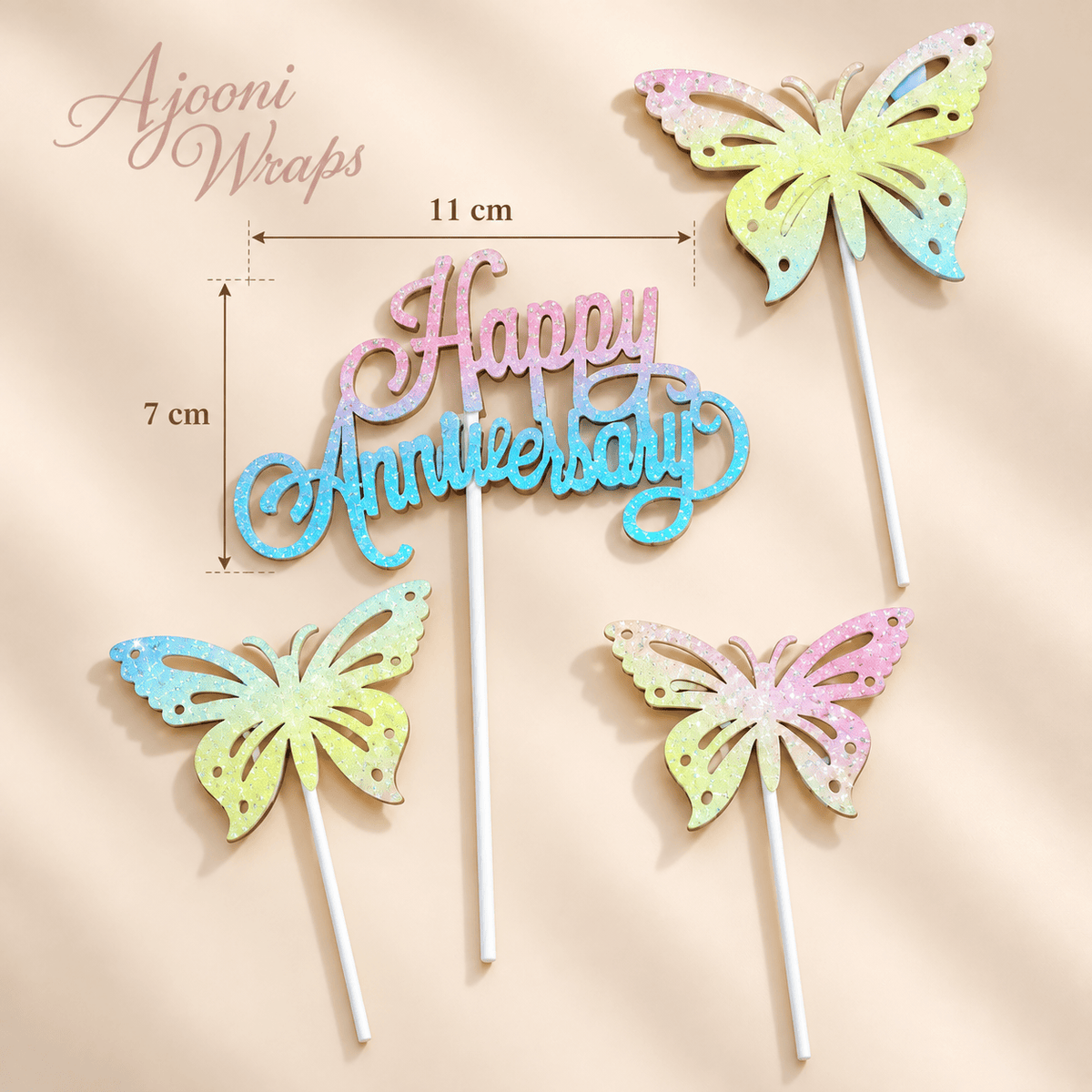 Glitter Butterfly Happy Anniversary Cake Topper Set 🦋✨