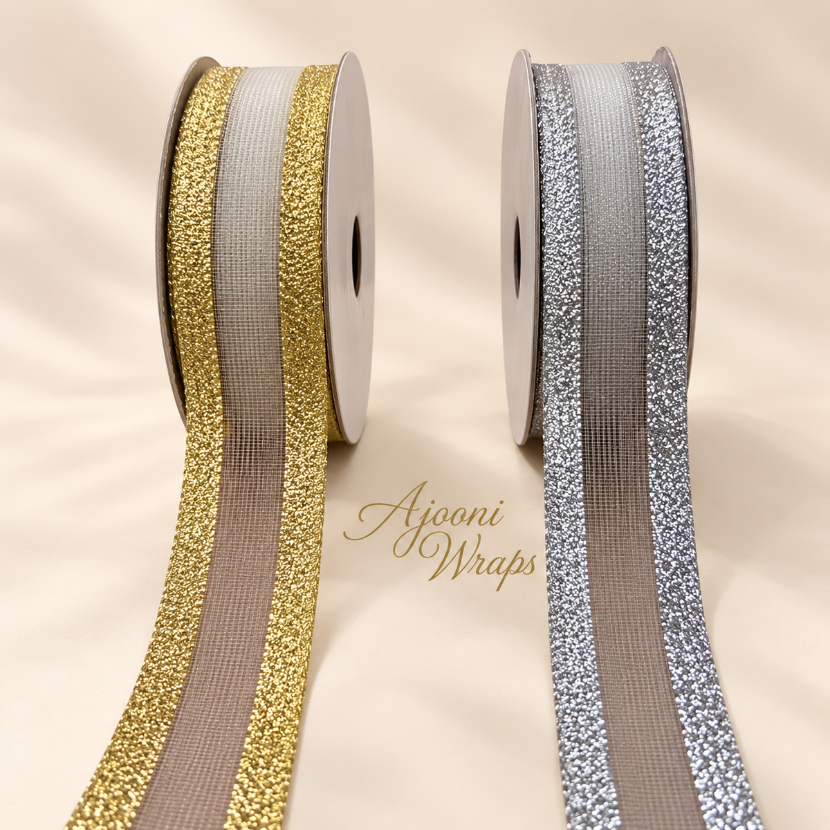 Premium Glitter Edge Mesh Ribbon 1 Inch