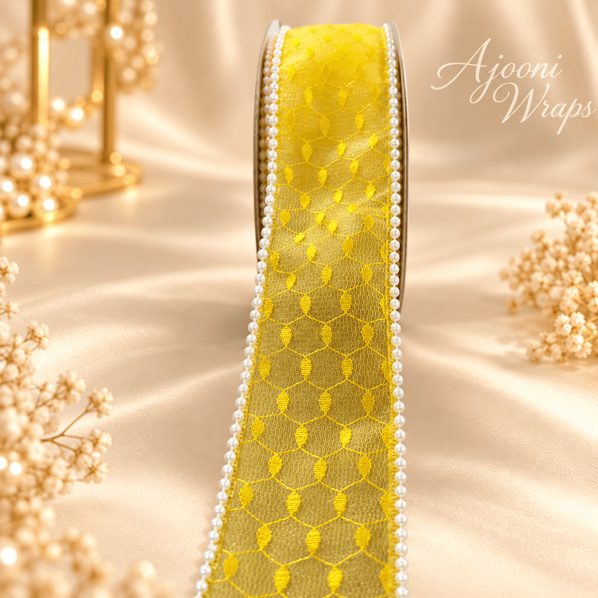 ✨ Luxury Designer Pearl Ribbon | 2 Inch| 10 Yards |🎀🤍