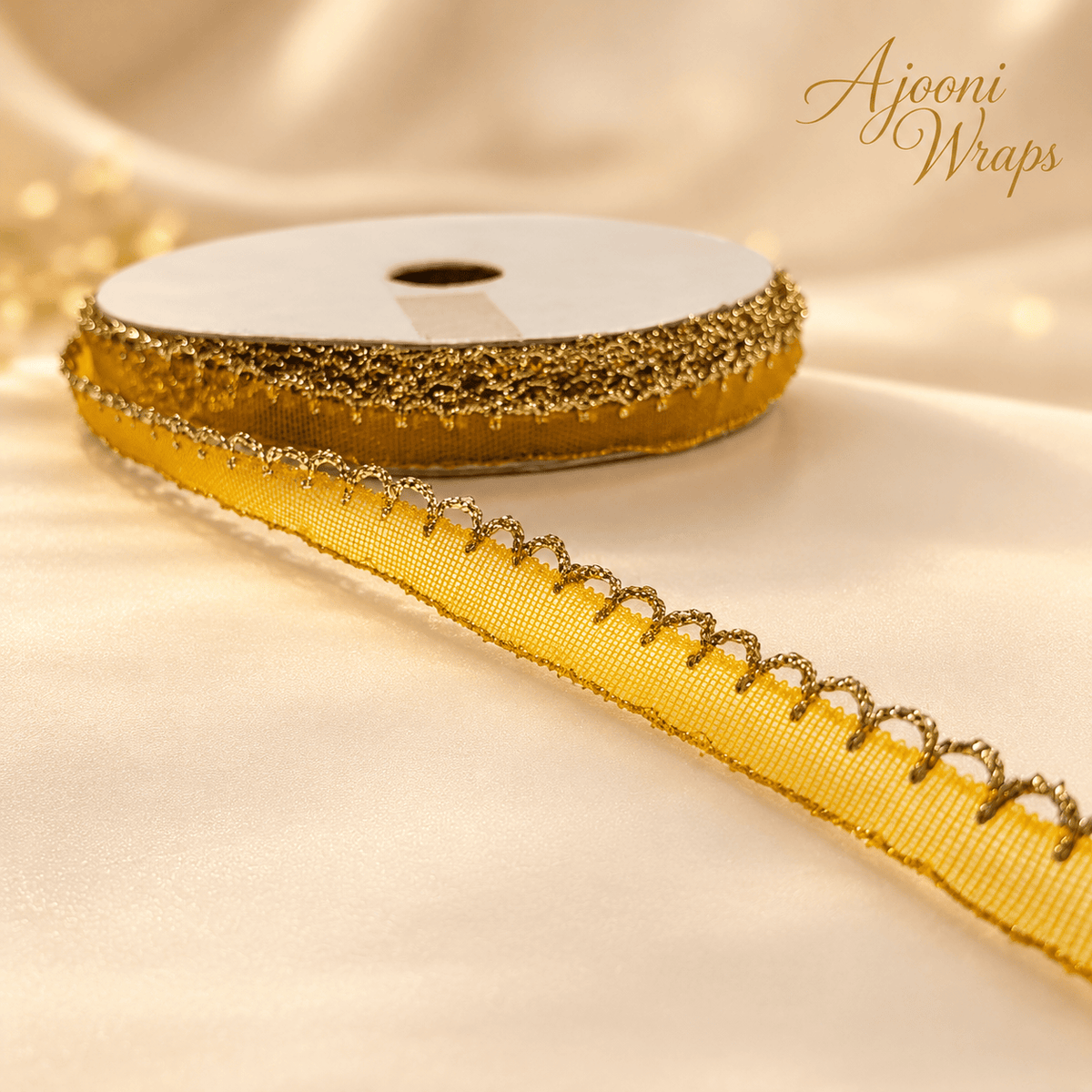 ✨ Golden Lace Border Ribbon  | 1/2 Inch | 17.5 yards 🎀💛