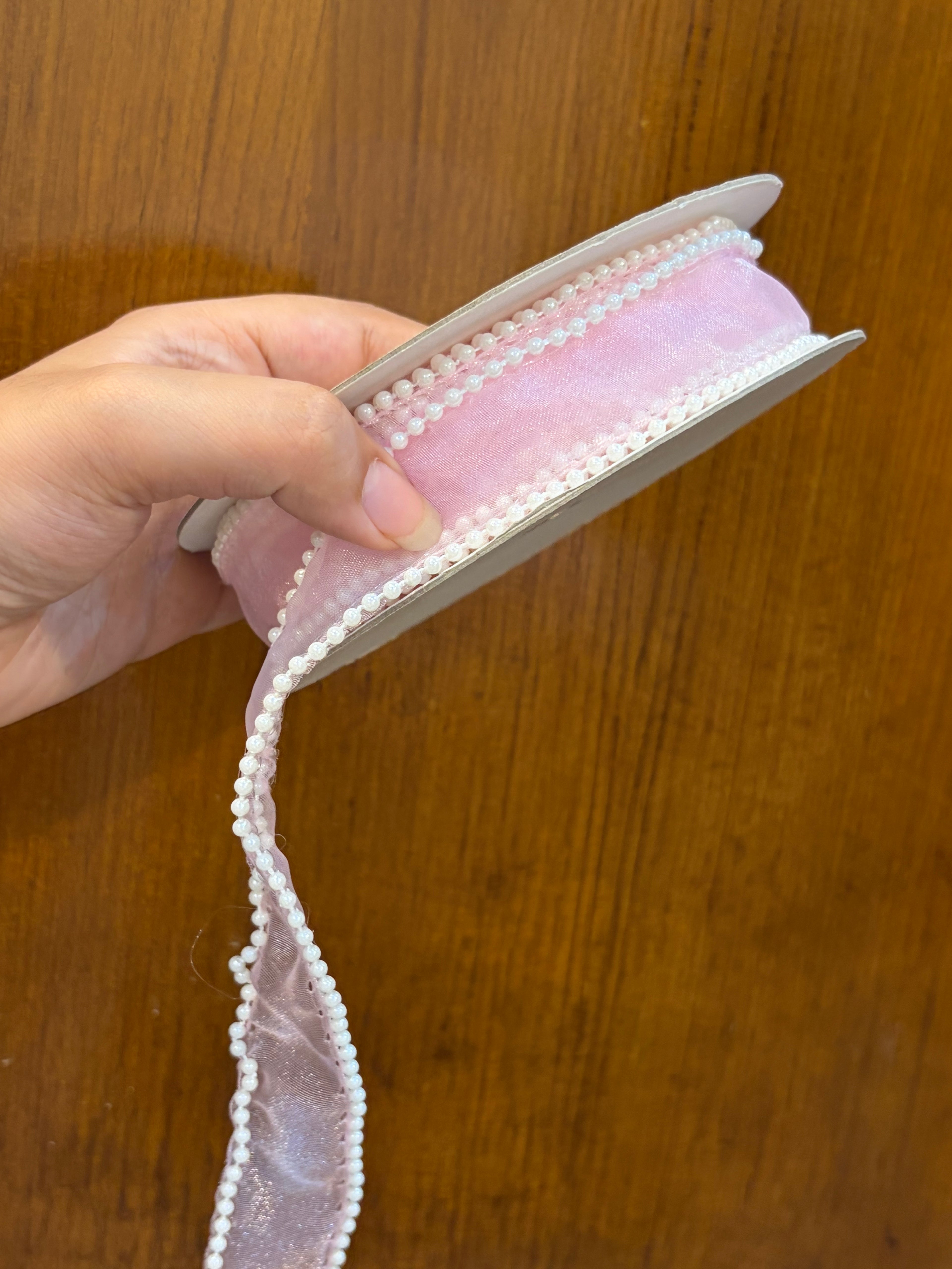 Pearl  RibbionPremium Pearl Edge Organza Ribbon – 1 Inch x 9 Meter | Bouquet &amp; Gift Wrap