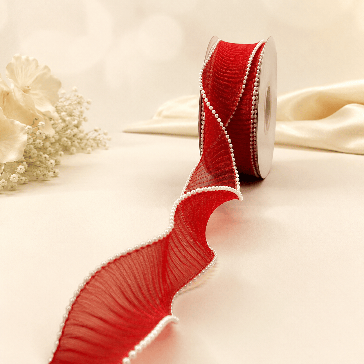 Ruffles Pearl Organza Ribbon | 2 Inch Width |10 Yards