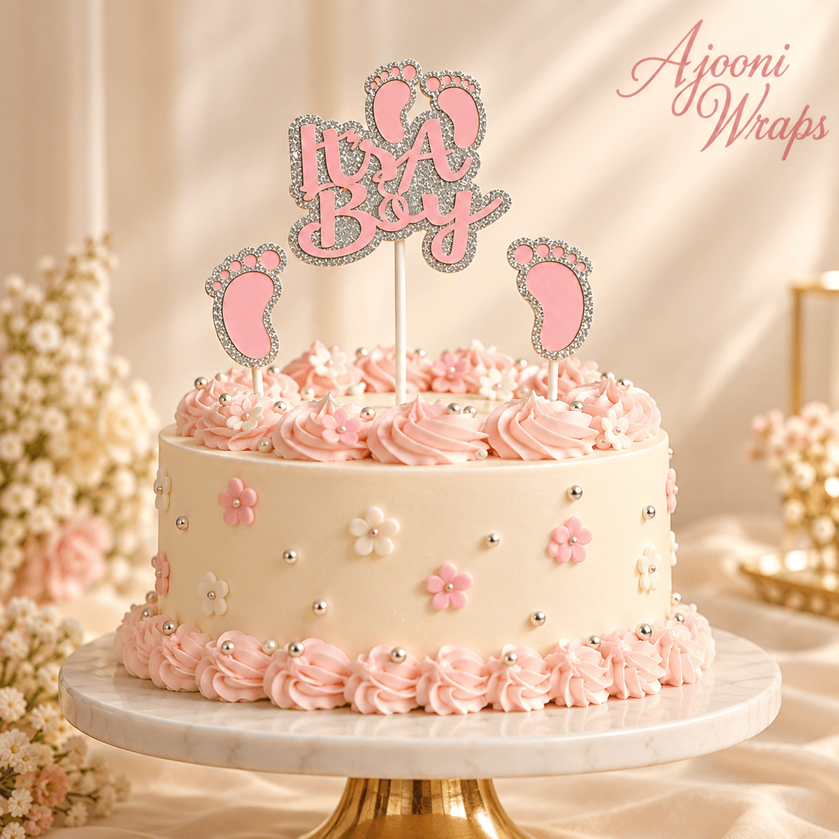 Pastel Baby Shower “It’s a Boy” Cake Topper Set 🩷🩵👶