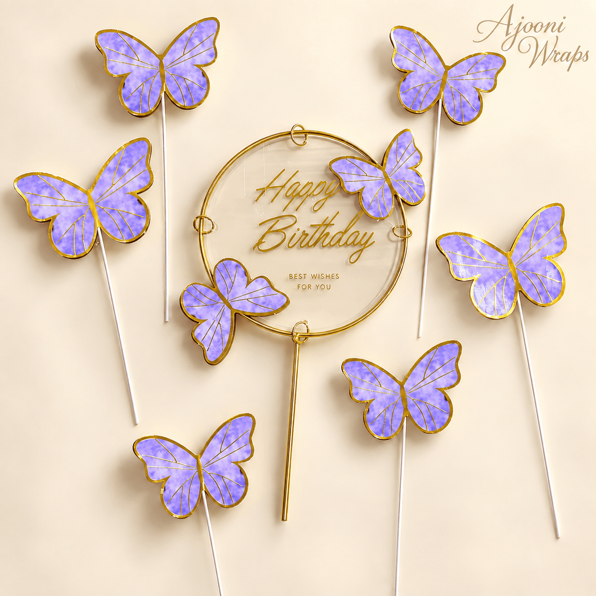 Elegant Butterfly Happy Birthday Cake Topper Set – 1+6 🦋✨