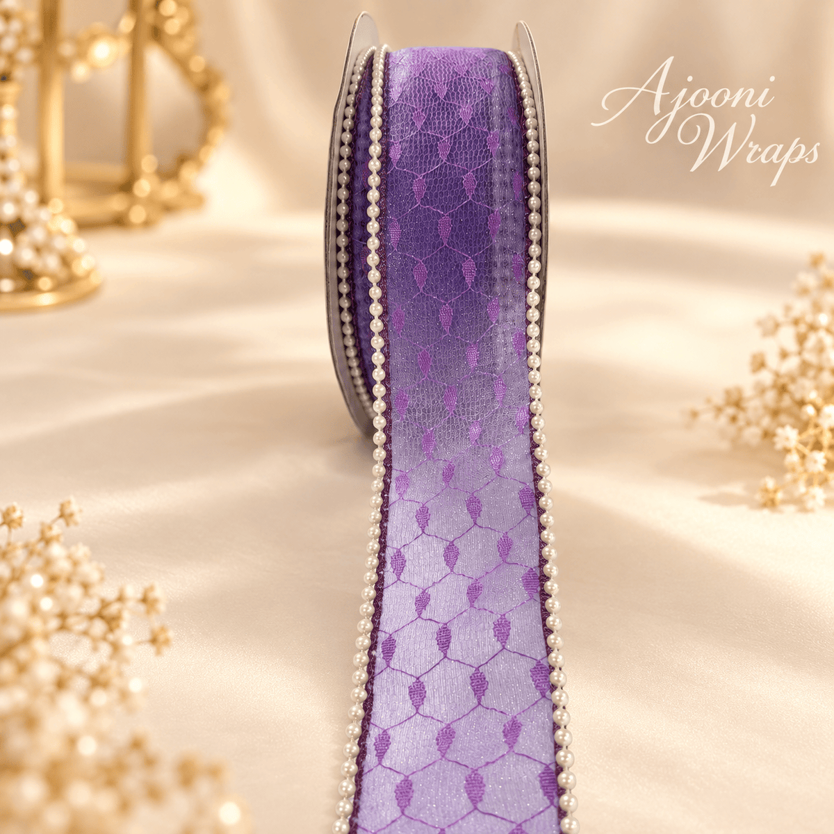 ✨ Luxury Designer Pearl Ribbon | 2 Inch| 10 Yards |🎀🤍