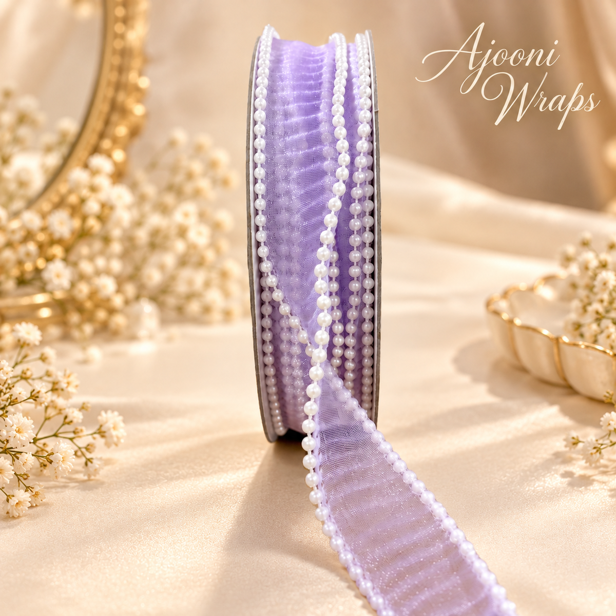 Ruffles Pearl Organza Ribbon | 1 Inch Width | 10 Yards