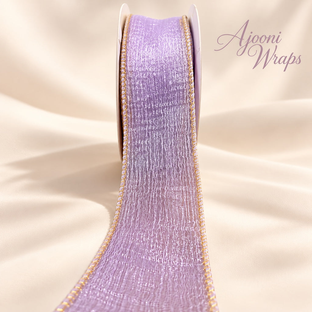 Premium Linen Organza Gold Edge Ribbon  | 2 Inch | | 10 Yards |✨
