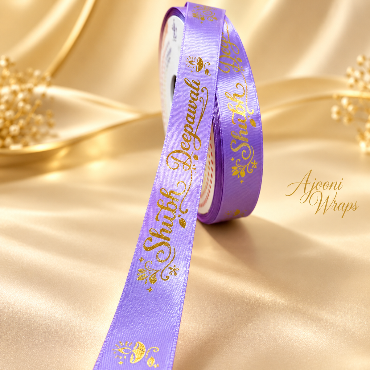 ✨ Premium Satin Shubh Diwali Ribbon with Golden Print 🎀