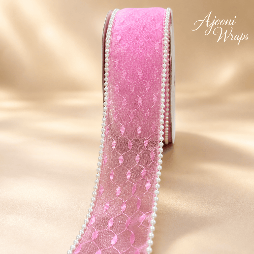 ✨ Luxury Designer Pearl Ribbon | 2 Inch| 10 Yards |🎀🤍