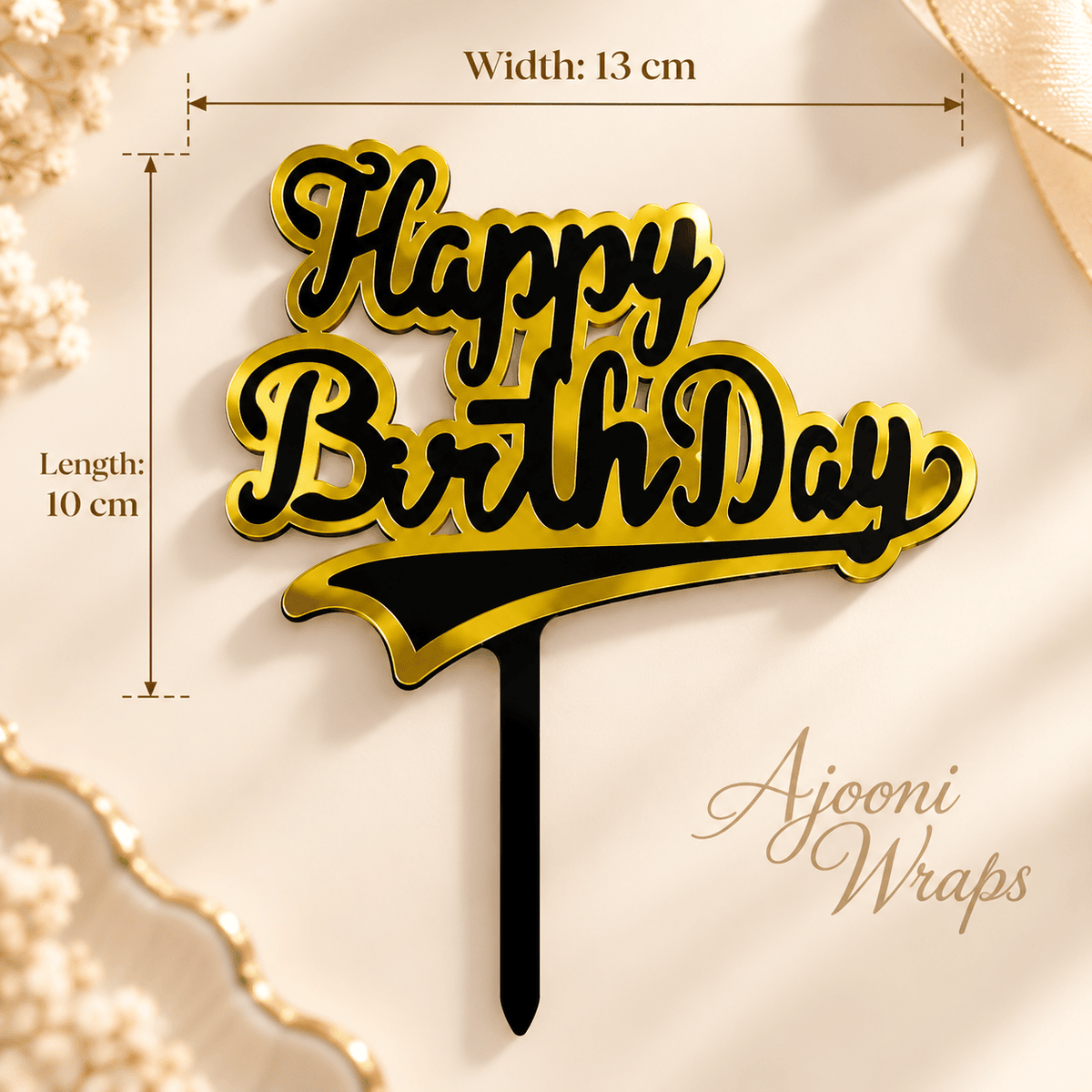 Black & Gold Luxury Birthday Cake Topper 🖤💛