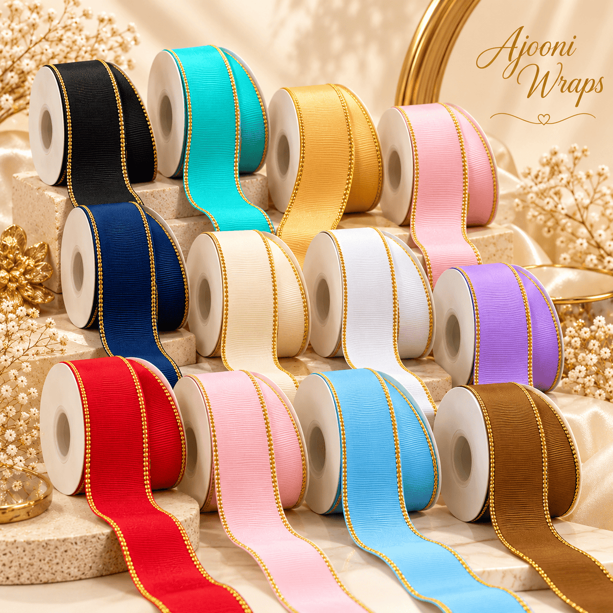 ✨ Luxury Grosgrain Ribbon with Golden Trim 1 Inch 🎀💛