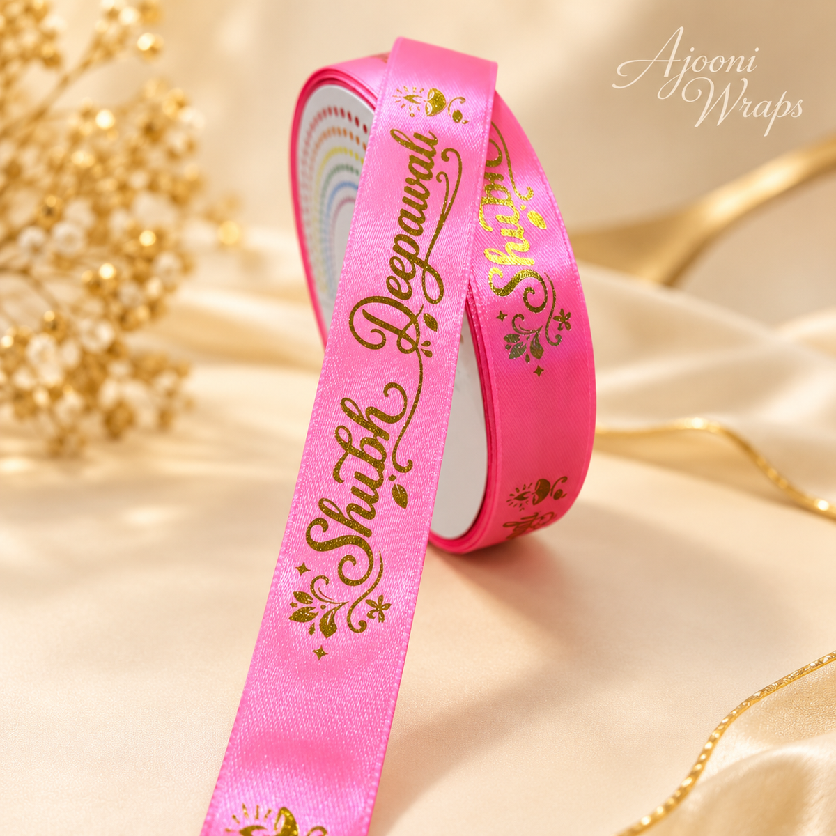 ✨ Premium Satin Shubh Diwali Ribbon with Golden Print 🎀