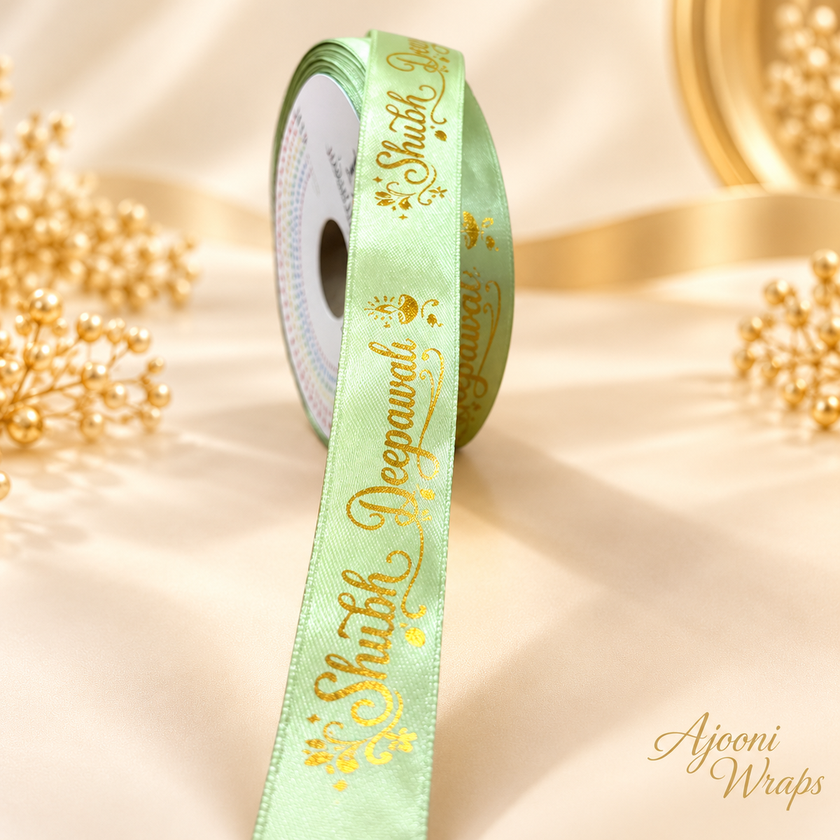 ✨ Premium Satin Shubh Diwali Ribbon with Golden Print 🎀
