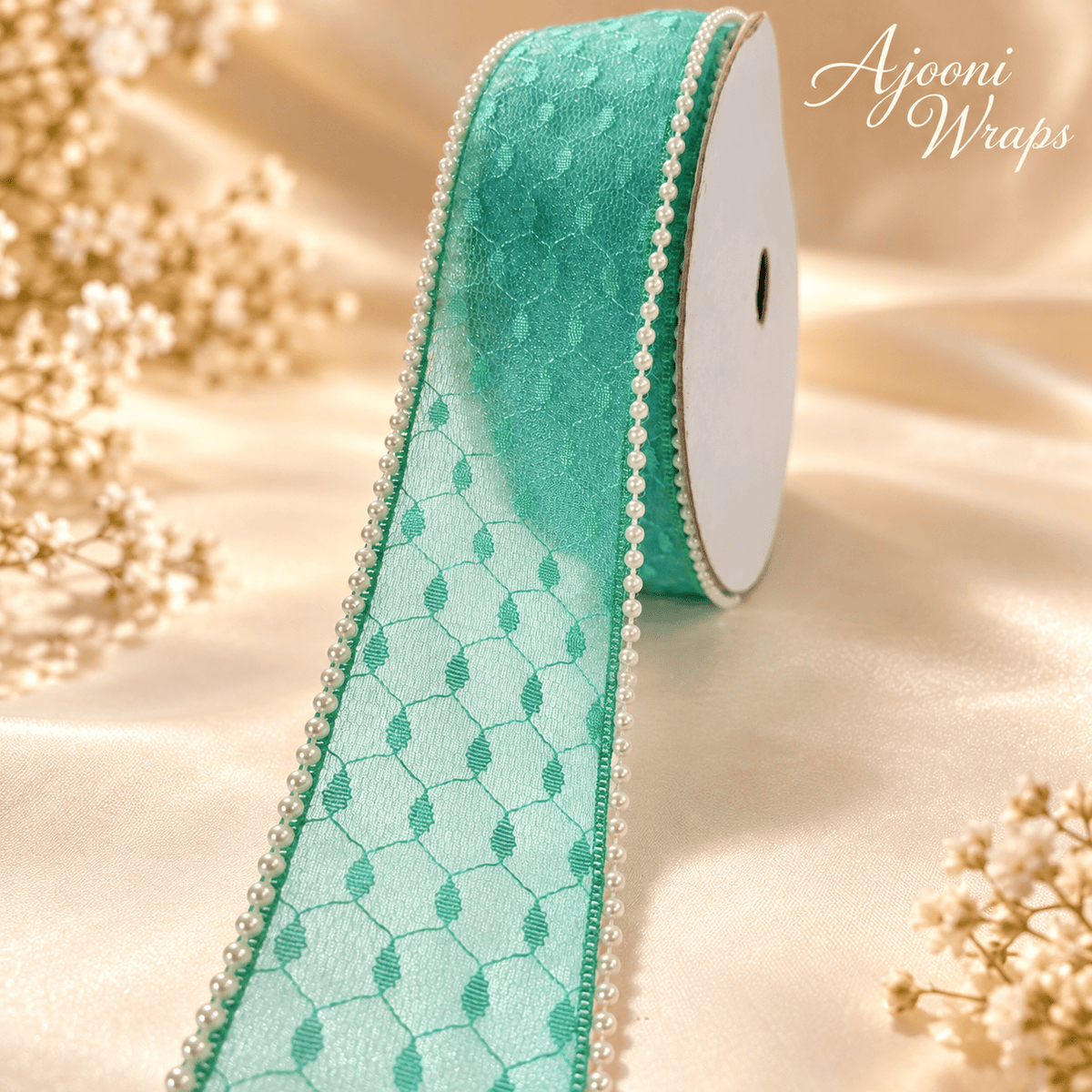 ✨ Luxury Designer Pearl Ribbon | 2 Inch| 10 Yards |🎀🤍