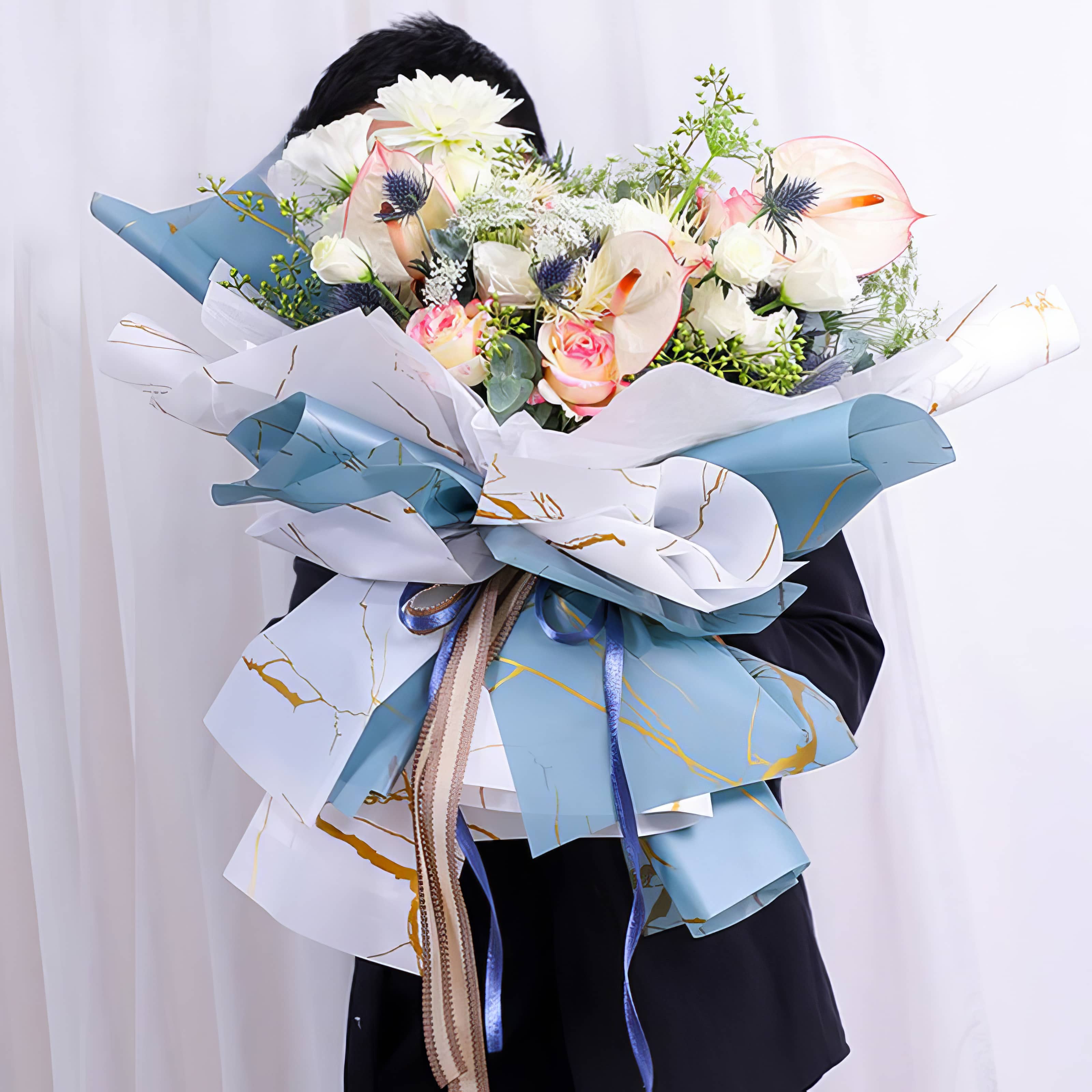 Golden Vein Elegance Bouquet & Gift Wrap