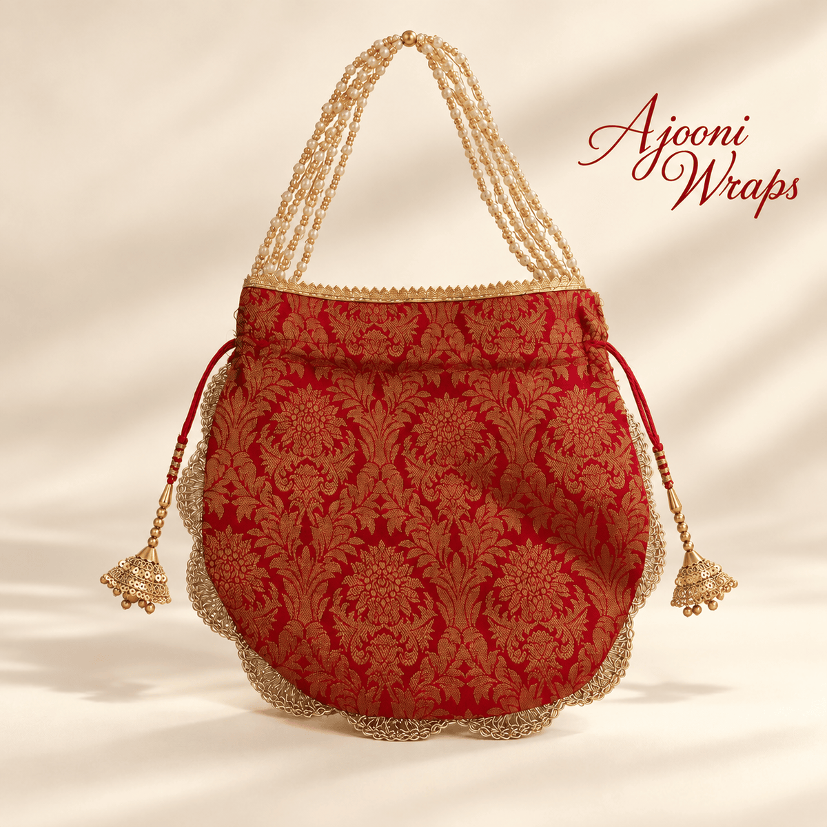 Royal Red Brocade Pearl Potli ❤️✨