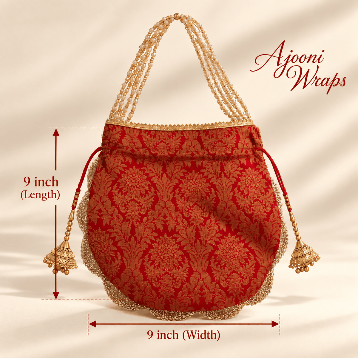 Royal Red Brocade Pearl Potli ❤️✨