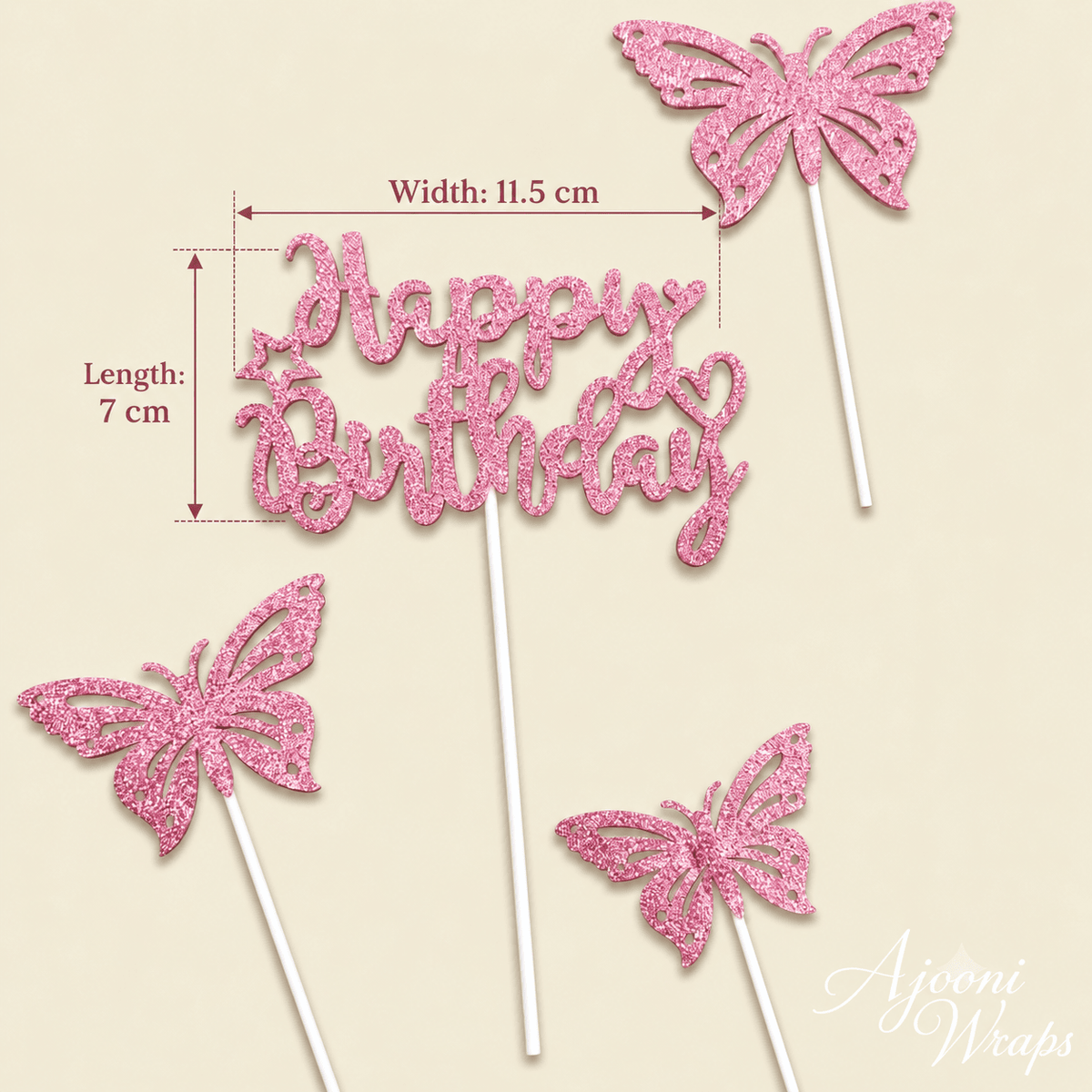 Glitter Butterfly Happy Birthday Cake Topper Set 🦋✨